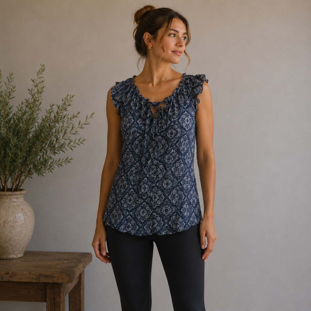 Banana Republic Gray Floral Sleeveless Silk Ruffle Blouse XS